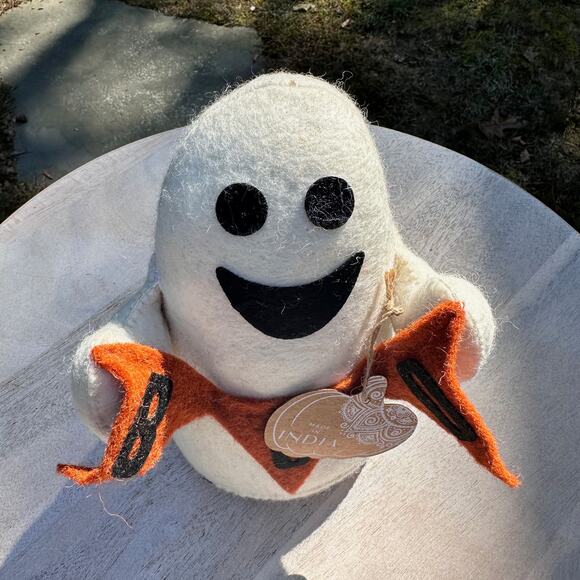 Halloween Smiling Ghost With Boo Banner Weighted Bottom Decoration Doorstop New - Picture 9 of 13